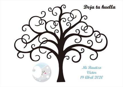 Árbol de huellas bautizo niño con nombre 20 diseños