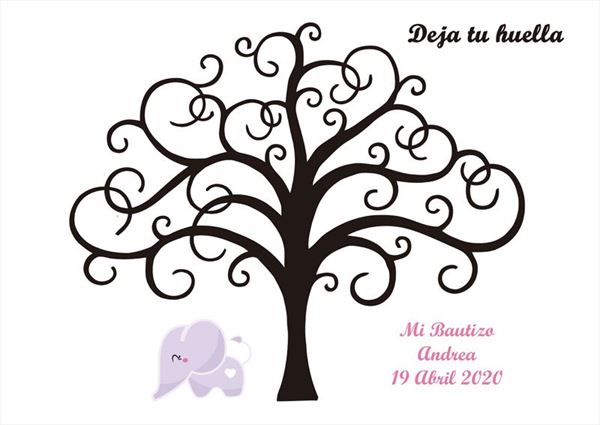 Árbol de huellas de bautizo niña personalizado 20 diseños
