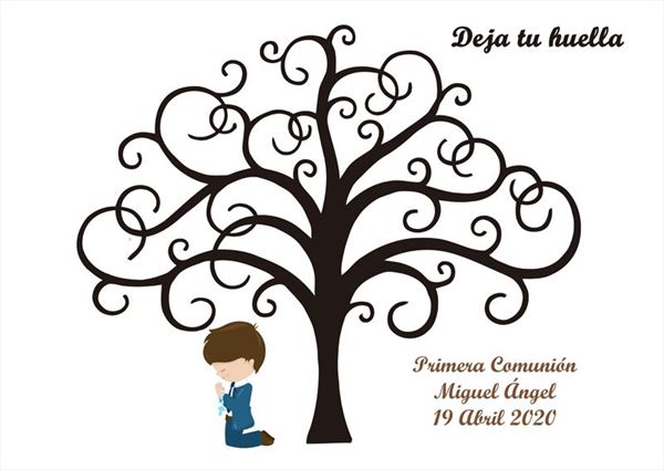 Árbol de huellas comunión niño con nombre 24 diseños