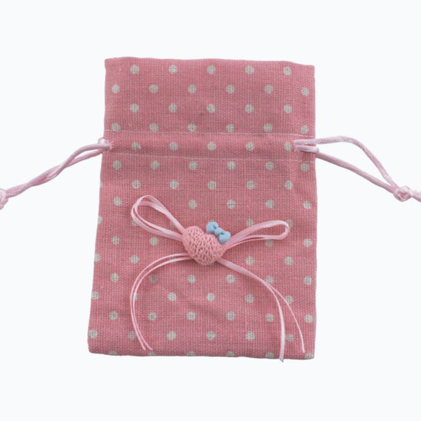 Bolsa de tela rosa con lunares y corazón