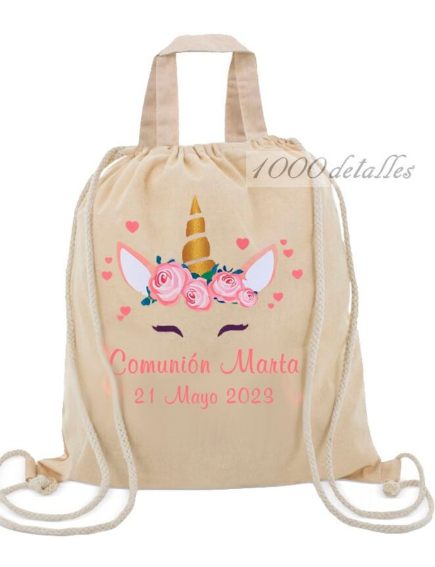 Bolsa Mochila de algodón personalizable, detalles de comunión, boda y bautizo (3)