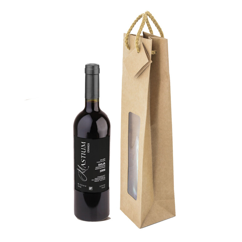 Bolsa para vino Kraft con ventana 75 cl.