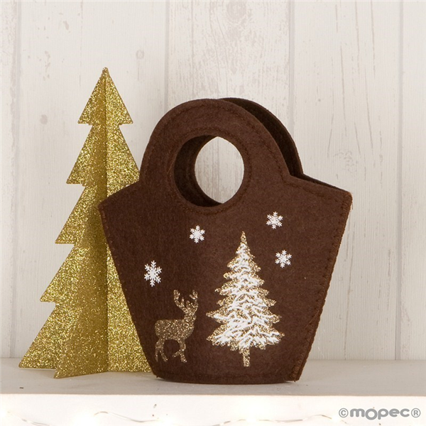 Bolsita mediana de navidad marrón con reno