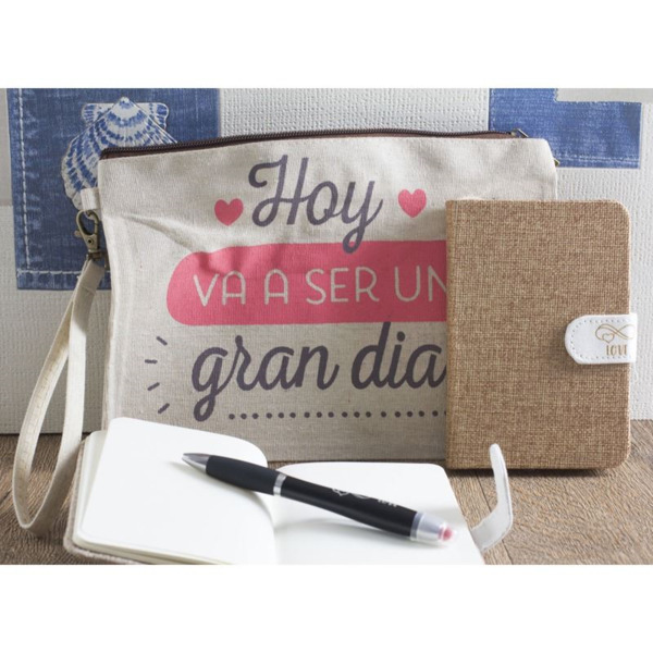 Bolso de mano con frase