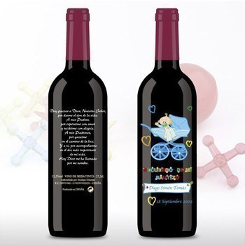 Botella de Vino con carrito azul