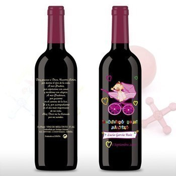 Botella de Vino con carrito rosa