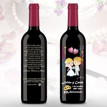 Botella de Vino de 50 aniversario rubios