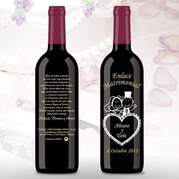 Botella de Vino de boda corazón