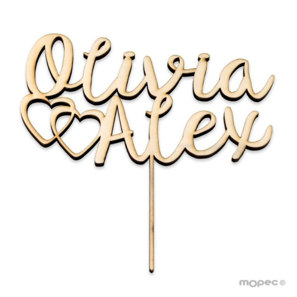 Cake topper de madera personalizado con corazón