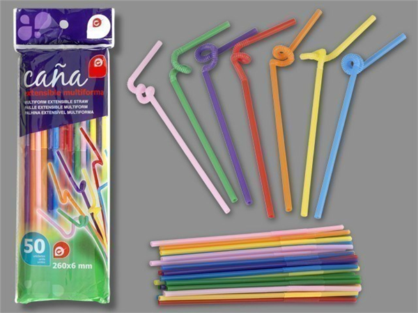 Cañitas extensibles de colores. Set 50 uds.