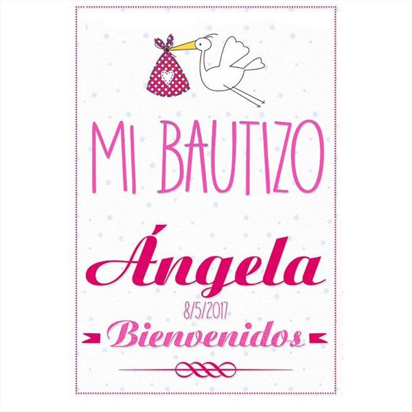 Cartel para Bautizo Rosa con soporte