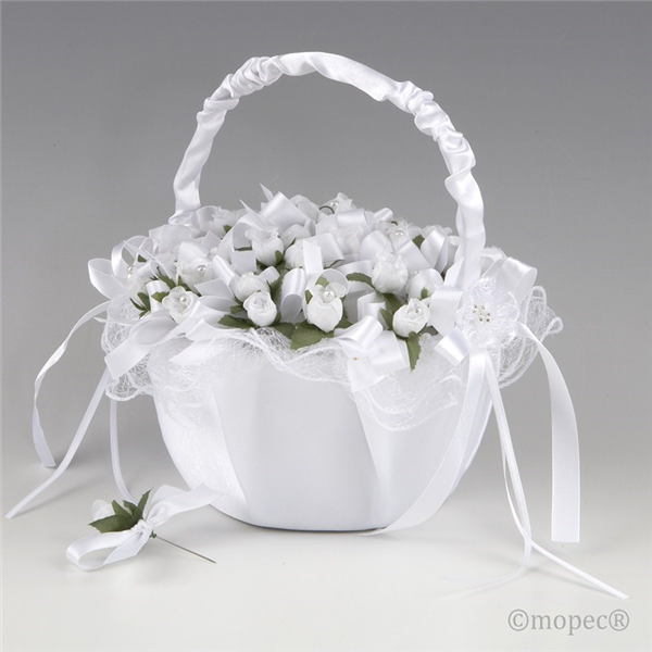 Cesta tul blanco con 36 alfileres de flor