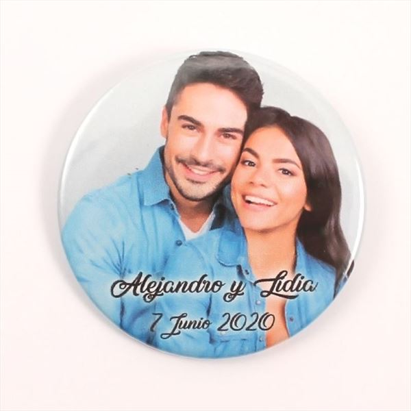 Chapa de boda con foto, imán o espejo