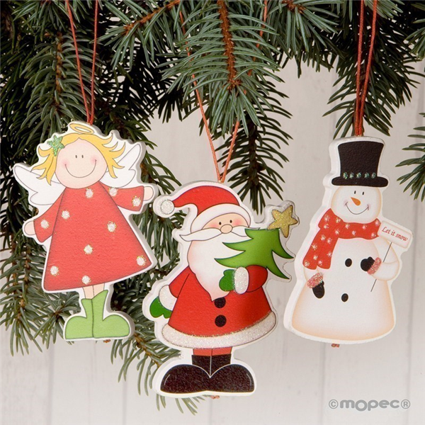 Colgante de madera de Noel, ángel y muñeco de nieve