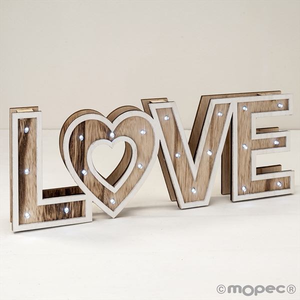Decoración madera LOVE con luz led 40cm