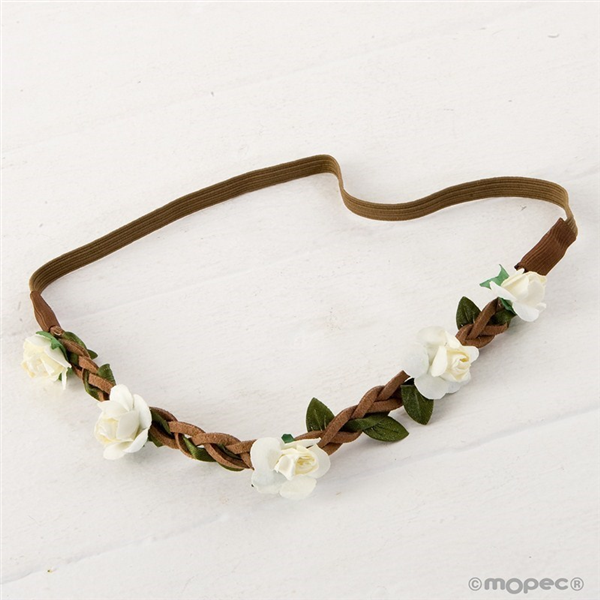 Diadema flores marfil con elástico