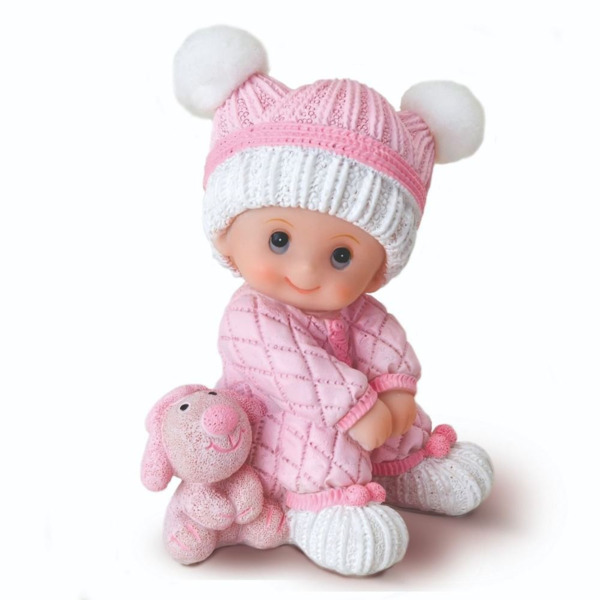 Figura pastel niña bebé sentada con peluche