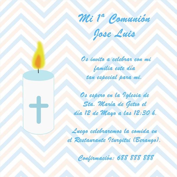 Invitación a rayas con objetos de comunión