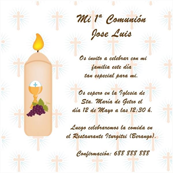 Invitación con cruces con objetos de comunión