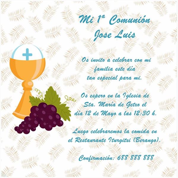 Invitación con espigas con objetos de comunión