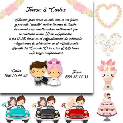Tarjetón de boda con 24 diseños a elegir