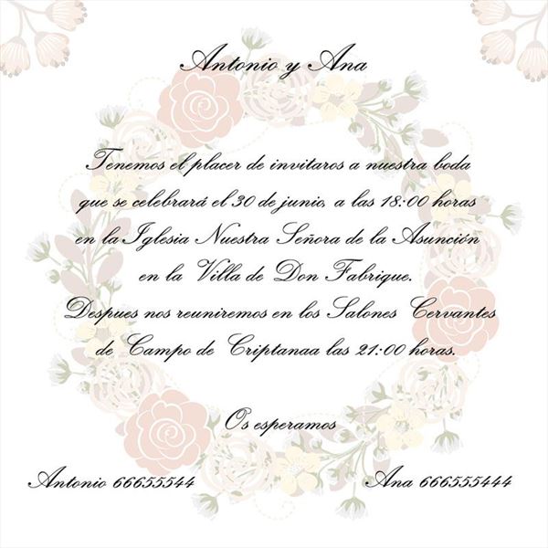 Invitación de boda corona de flores