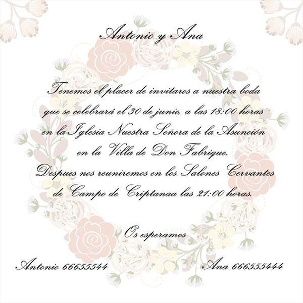 Invitación de boda corona de flores