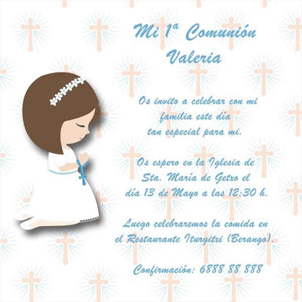 Invitación de comunión niña cruz