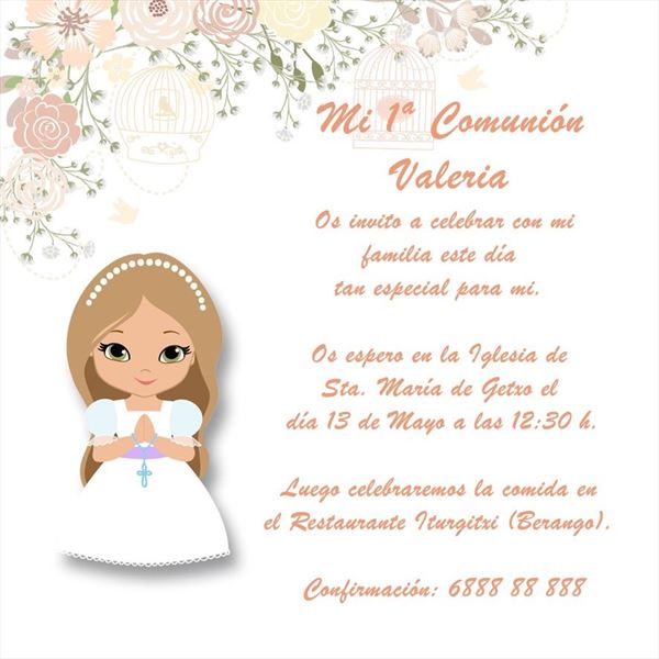 Invitación de comunión niña floral