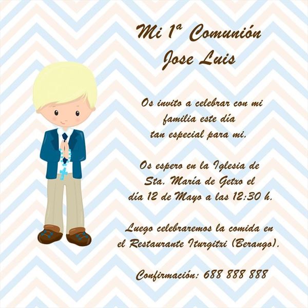Invitación de comunión niño a rayas