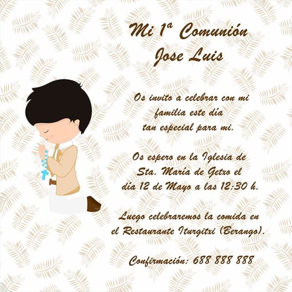 Invitación de comunión niño con espigas