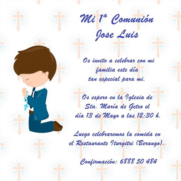 Invitación de comunión niño cruces