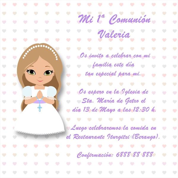 Invitación de niña con corazones