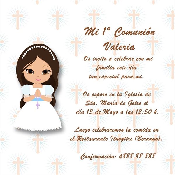Invitación de niña de comunión con cruces