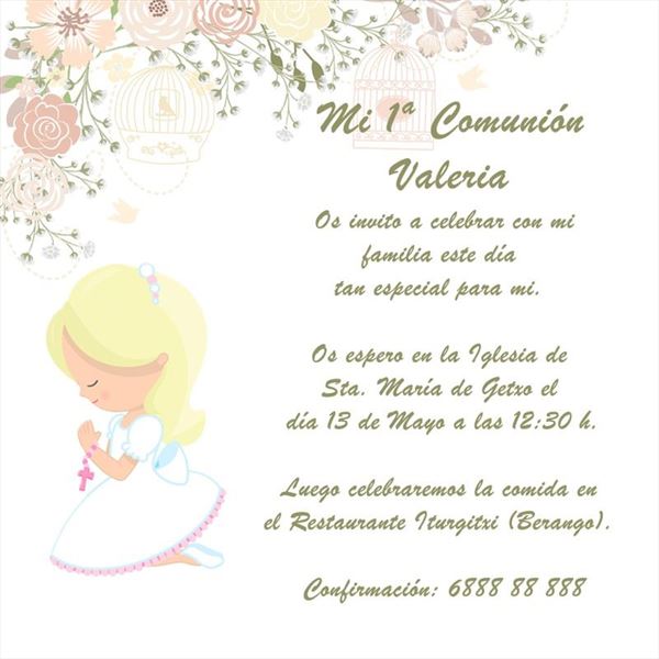 Invitación de niña de comunión con flores