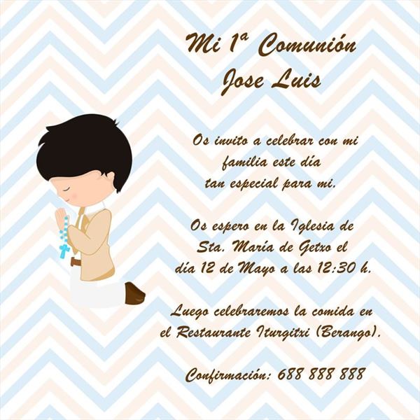 Invitación de niño de comunión a rayas