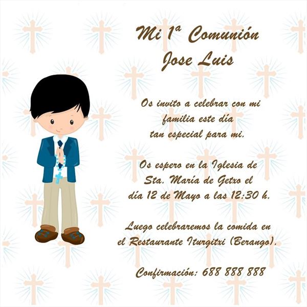 Invitación de niño de comunión con cruces