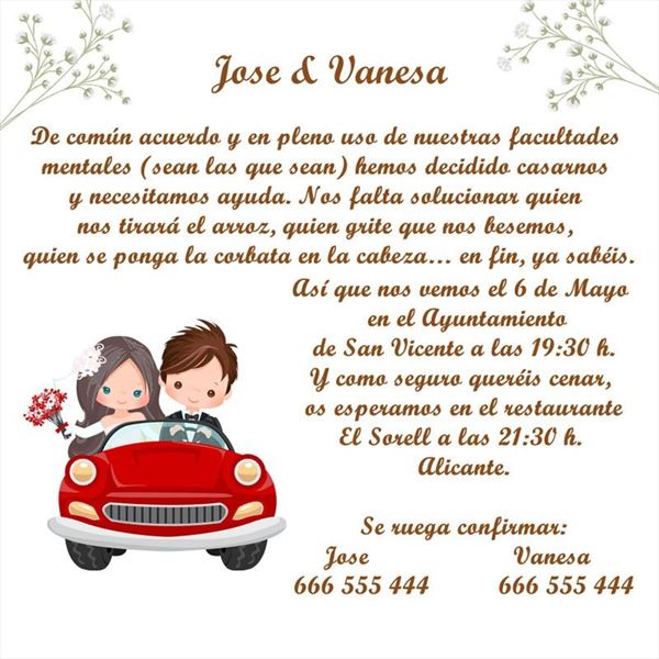 Invitación de novios en coche