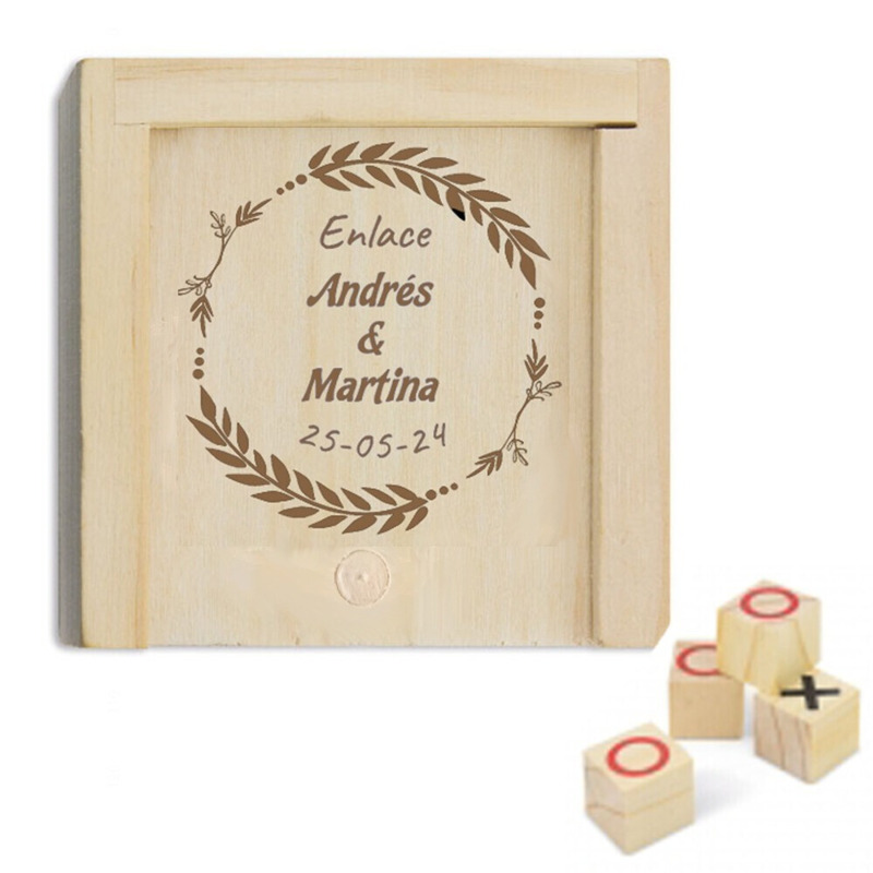 Juego 3 en raya en caja madera, detalle de boda comunión y bautizo infantil (5)