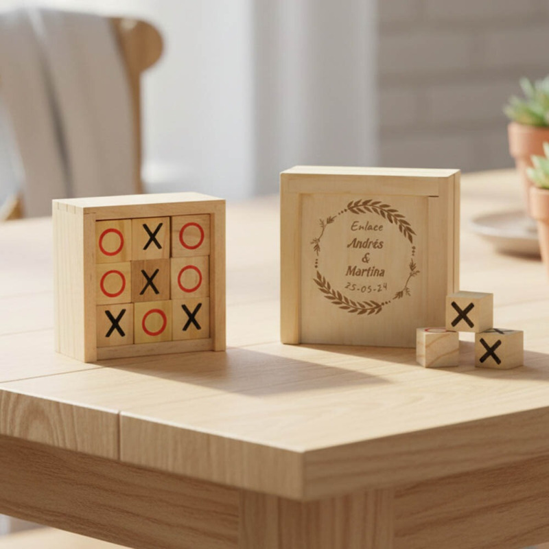 Juego 3 en raya en caja madera, detalle de boda comunión y bautizo infantil (8)