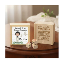 Juego 3 en raya en caja madera, detalle de boda comunión y bautizo infantil