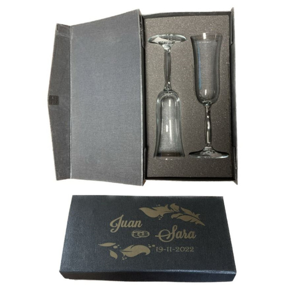 Juego de copas champagne en estuche