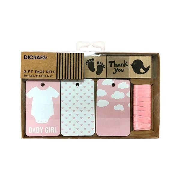 Kit tarjetas bautizo niña con cinta y sellos
