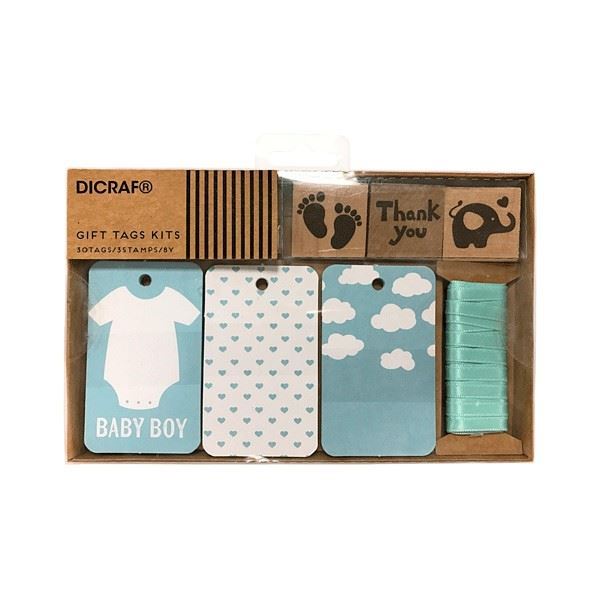 Kit tarjetas bautizo niño con cinta y sellos