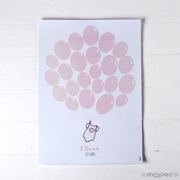 Lámina para firmas de body rosa con globos