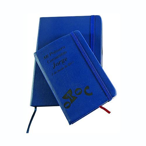 Libreta azul con grabado láser