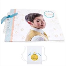 Libro de firmas con foto comunión de niño estrellas, alta calidad