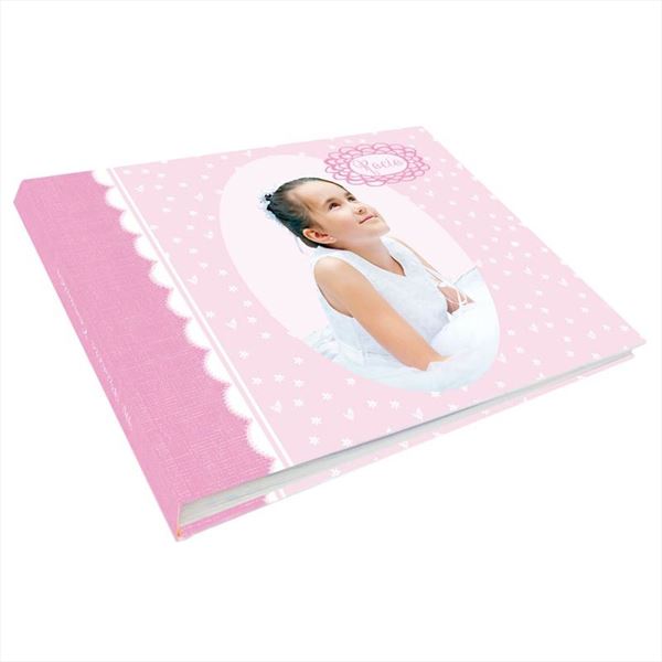 Libro de firmas con foto comunión de niña rosa, alta calidad
