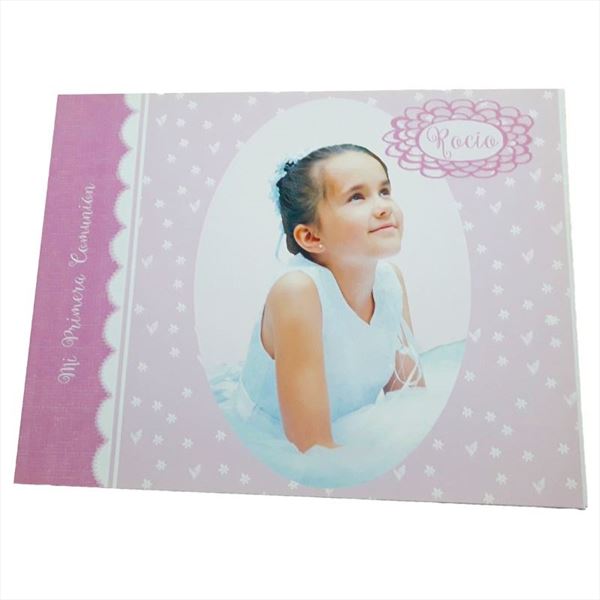 Libro de firmas con foto comunión de niña rosa, alta calidad (5)