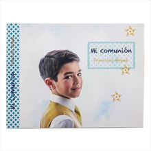 Libro de firmas con foto comunión de niño cielo, alta calidad